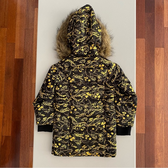 G-Unit Faux Fur Trim Hood Long Sleeves Gold & Black Puffer Jacket Girl’s Size XS - Picture 16 of 16